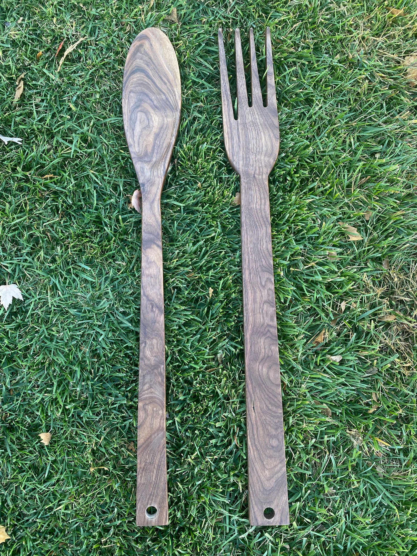 Wooden Spoon, Wooden Fork,  Wall fork and spoon,  Oversize Fork,  Kitchen Decor, Oversized Walnut Spoon and Fork Set,